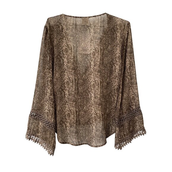 By Together Wrap Top Size Small Snake Crochet Long Sleeve Biege Tan Neutral NEW - Picture 2 of 8